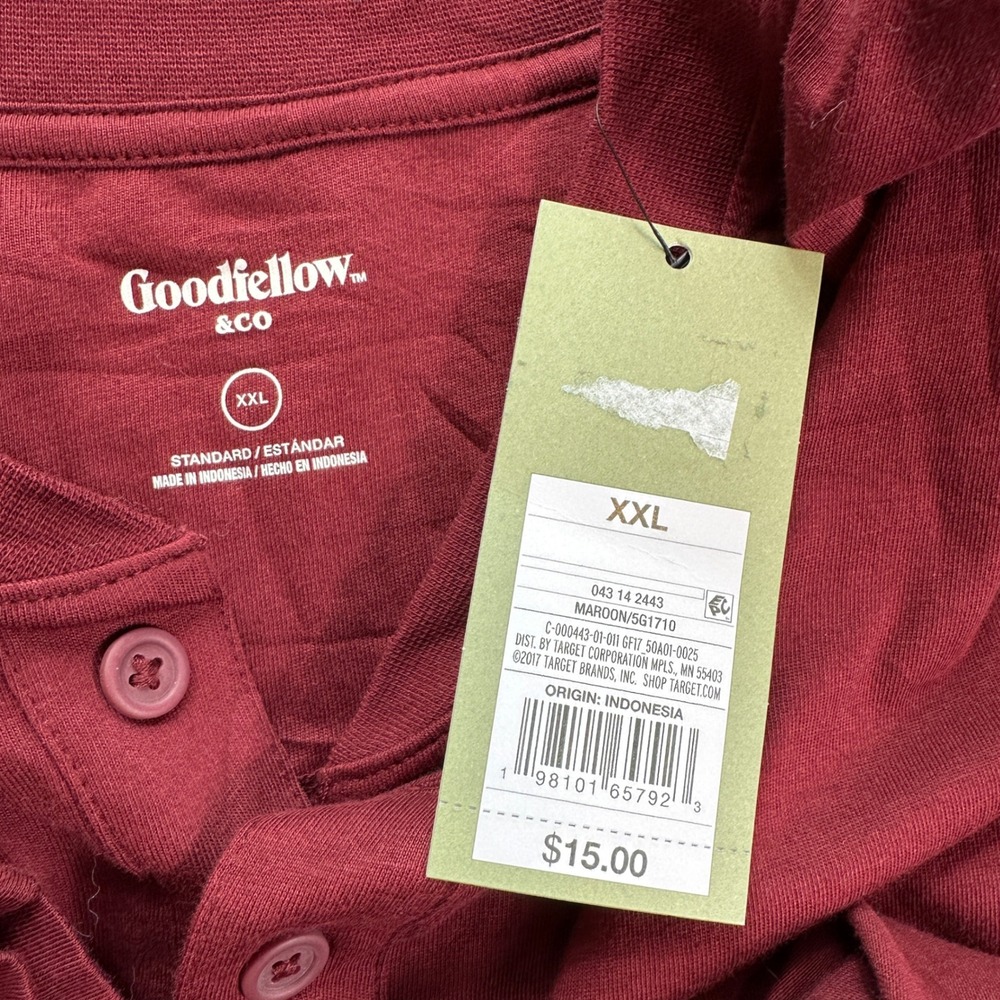 Goodfellow & Co Mens XXL Burgundy Long Sleeve Henley Shirt Cotton Casual Top NWT - Picture 4 of 6